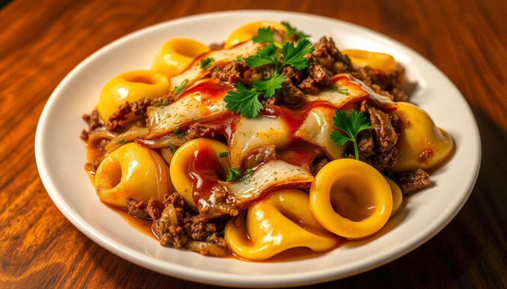 Philly Cheesesteak Tortellini Presentation