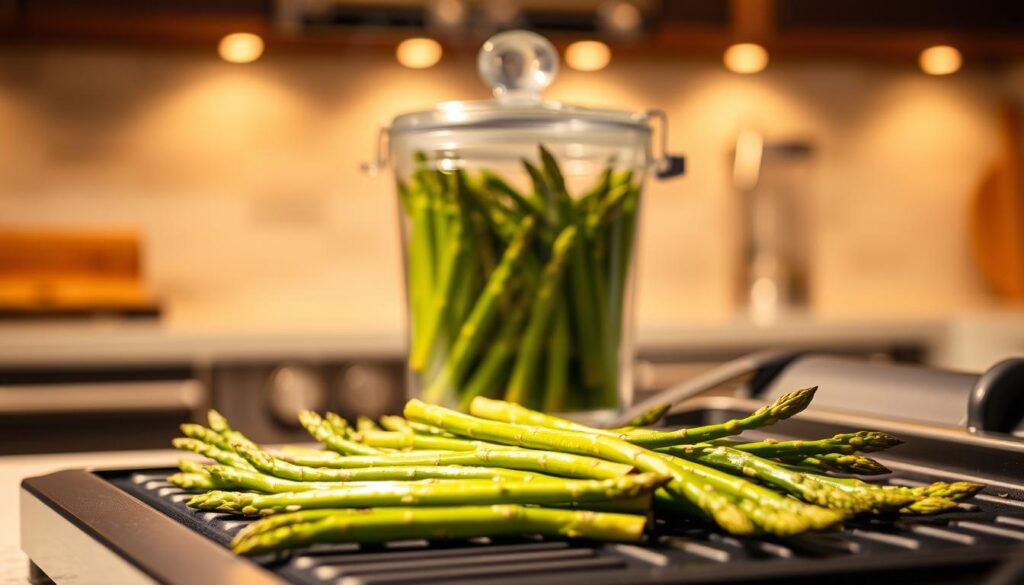 Storing Asparagus from Flat Top Griddle