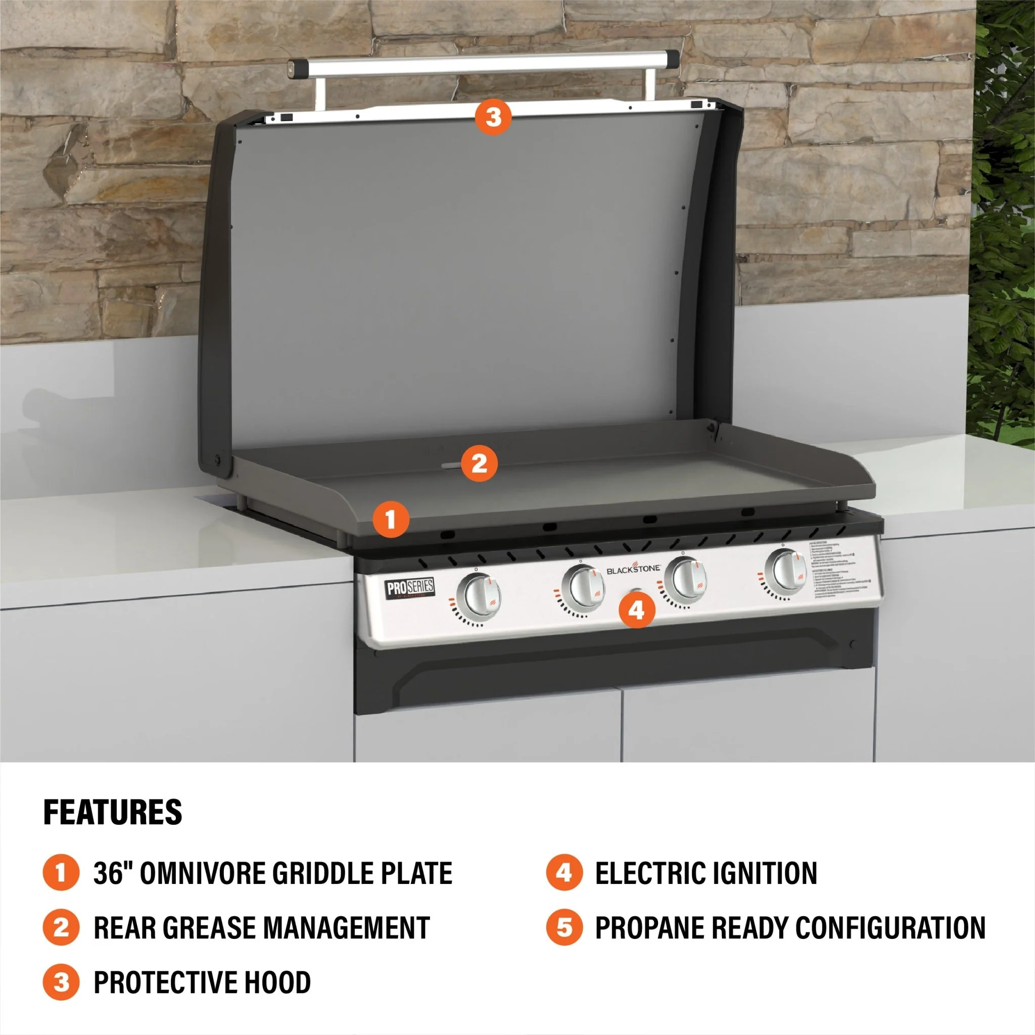 36" Drop-in Griddle with Hood (Propane) 4 36" Drop-in Griddle with Hood (Propane)