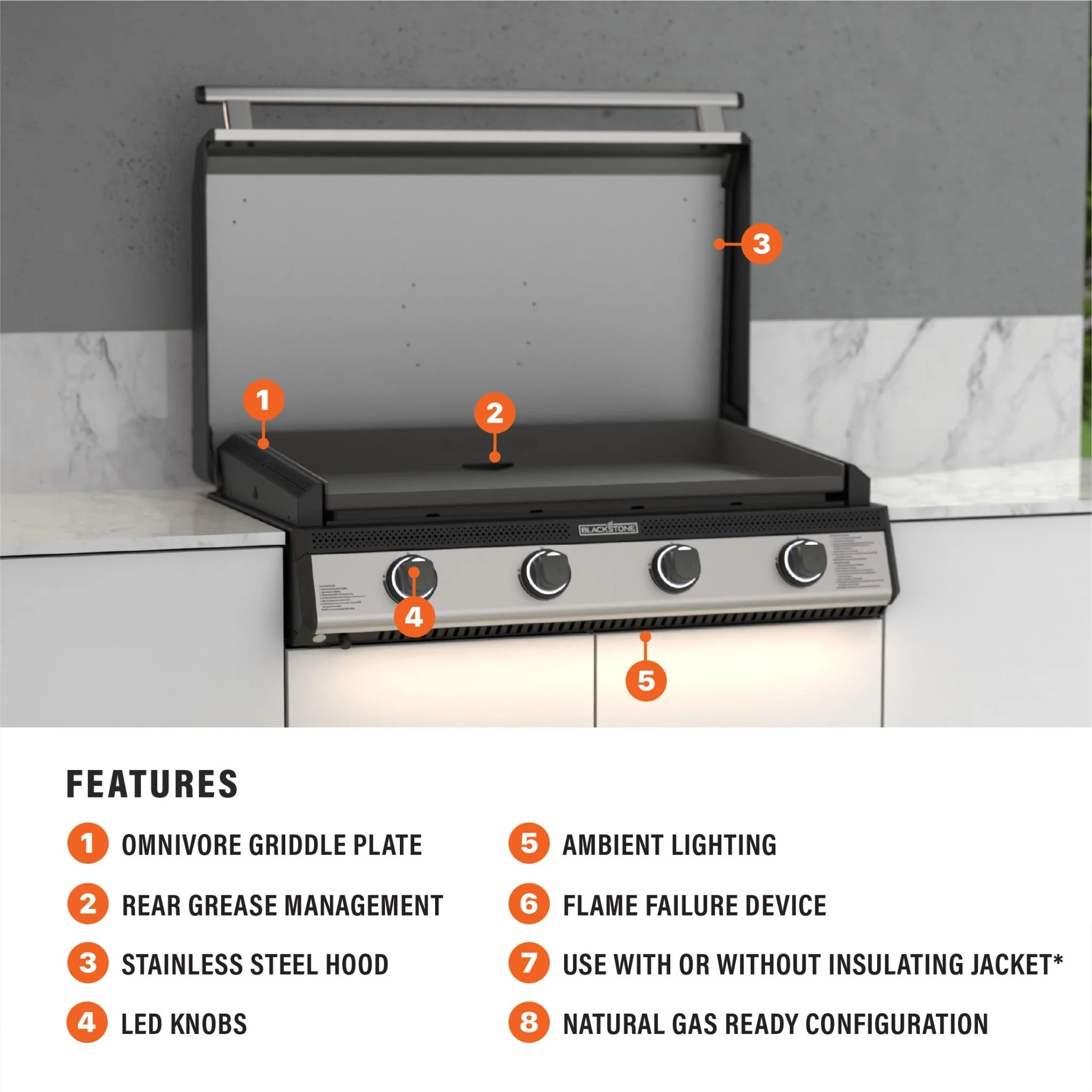 36" Drop-in Griddle with Hood (Natural Gas) 4 36" Drop-in Griddle with Hood (Natural Gas)